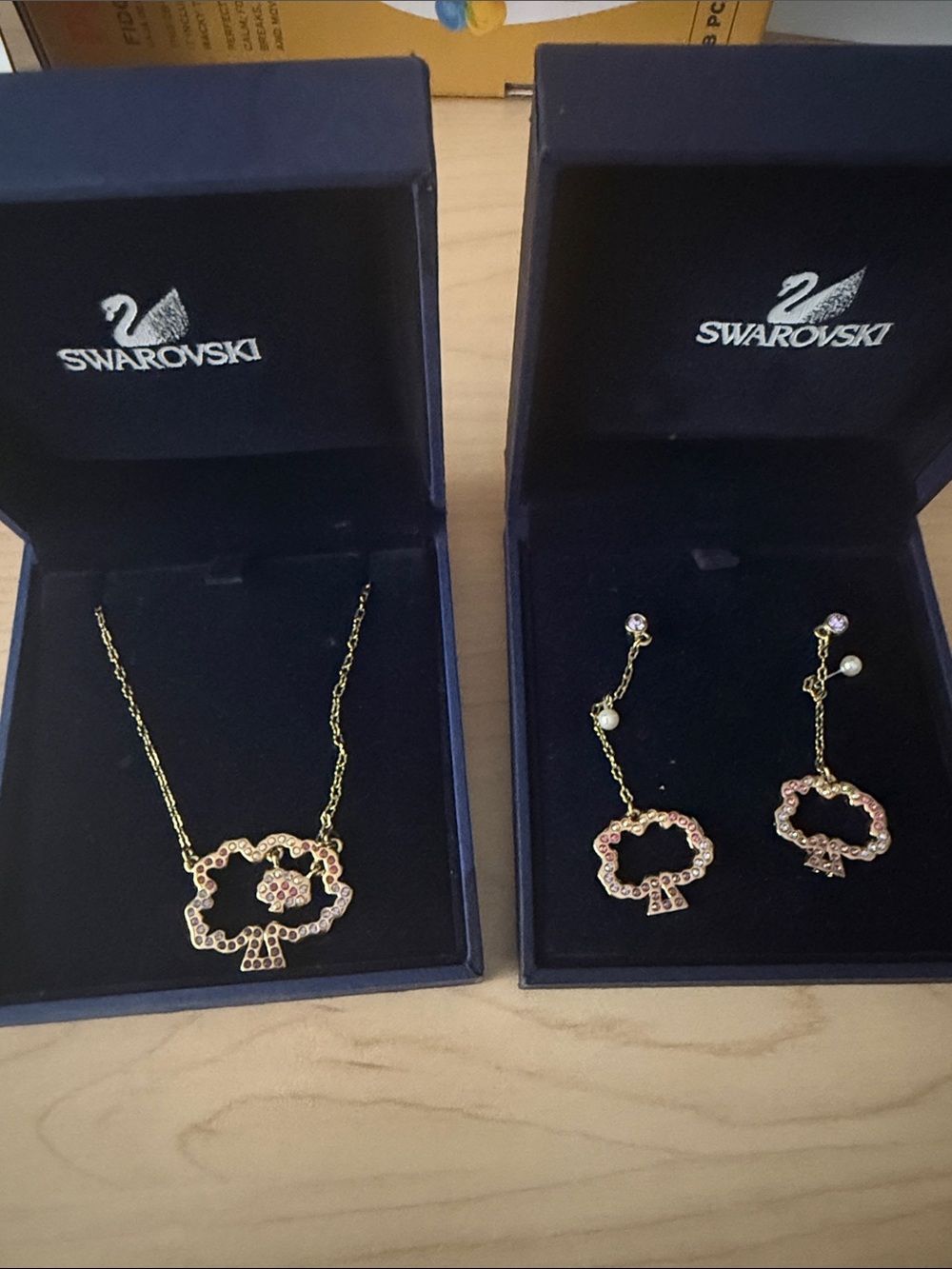 Swarovski Pink Crystal Flower Pendant Necklace and Drop Earrings Set